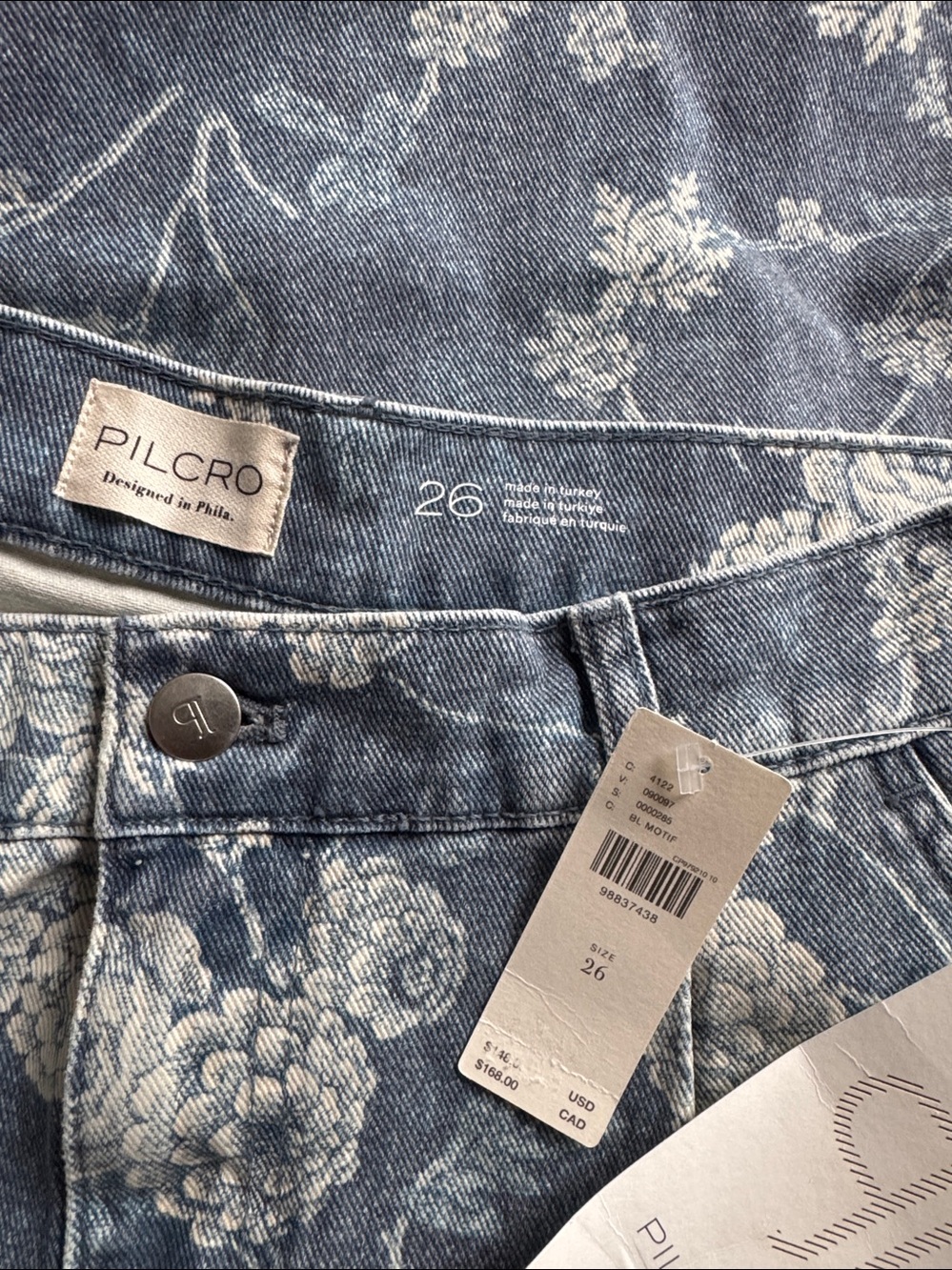 NWT Size 26 - Pilcro The Leon 100% Cotton High-Rise Wide-Leg Jeans Blue Floral - Picture 2 of 12